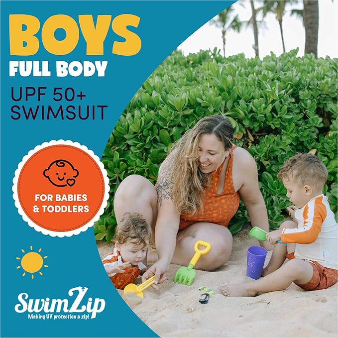 SwimZip Boys' Long-Sleeve UPF 50+ Swimsuit for Baby, Toddler, & Little Boys