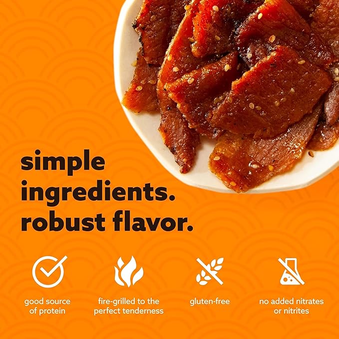 Golden Island Pork Jerky Korean BBQ Flavored, Specialty Meat Snack, Gluten Free with Korean Barbecue Seasoning, Bite Sized Sweet and Savory Protein Snack, 7g of Protein Per Serving, 9 Oz (2 Pack)