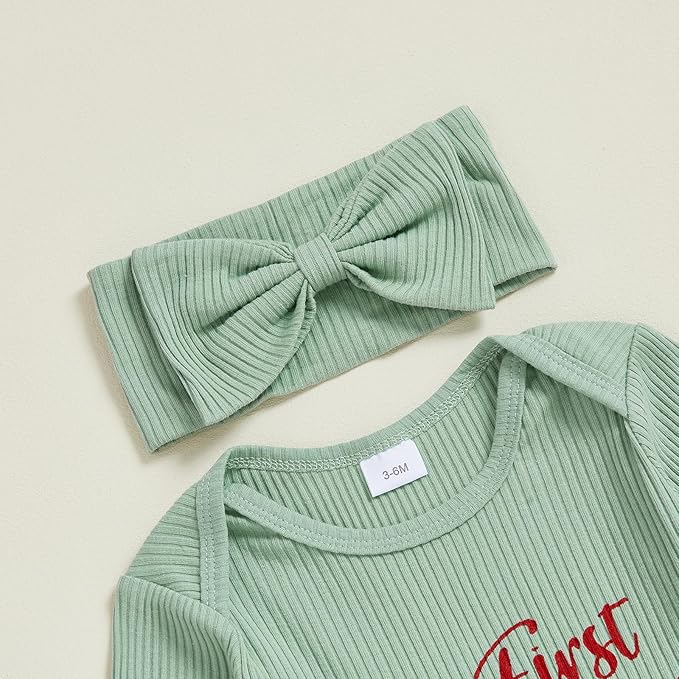 Newborn Baby Girls Rompers Knit Round Neck Long Sleeve Infant Fall Jumpsuits with Headband Coming Home Outfit