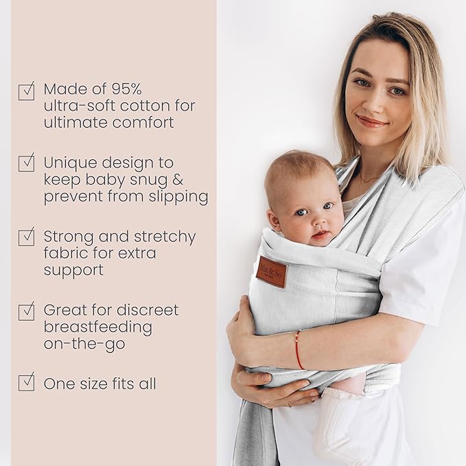 Baby Wraps Carrier Newborn to Toddler – Soft, Hands-Free & Stretchy – Cotton – Ergonomic, Breathable, Machine Washable – Newborn Baby Sling Carrier – Adjustable Fit (8-35 lbs)