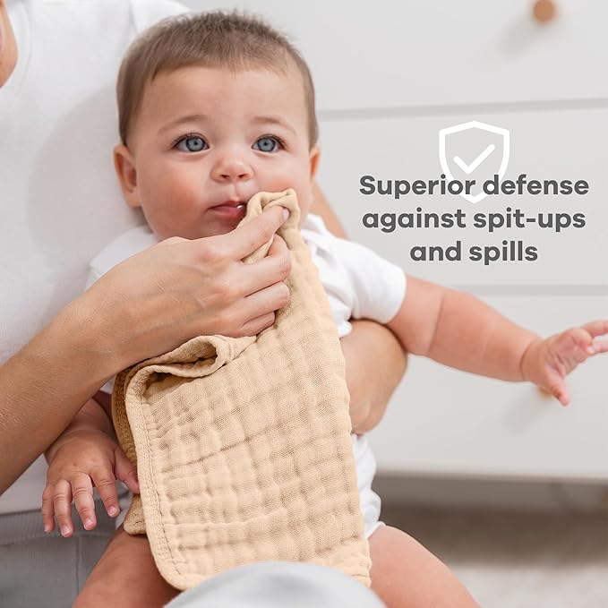 Comfy Cubs Muslin Burp Cloths 20" x 10", Pack of 6 - Large, 6-Layer, Ultra Absorbent 100% Cotton for Baby Drool and Messes - Soft, Safe & Gentle Baby Burp Cloths for Boys & Girls - Cream