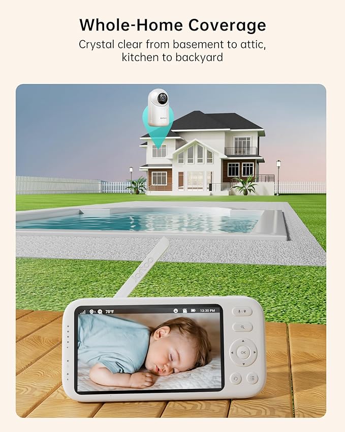 Jartoo 2K Video Baby Monitor with Camera and Audio, Long Range Baby Monitor No WiFi 5.5" FHD Screen ANC Baby Camera Wireless, Feeding Clock, Night Vision, 2-Way Talk, AI Cry Detect, 6000mAh