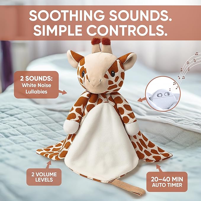 Love By Emi Baby Music Lovey Brown Giraffe, Baby Sleep Soother for Crib & Cuddle Bedtime, White Noise with Heartbeat & Lullaby, Plush Sound Machine Toy, Stuffed Animal for Newborns, Infants & Toddlers