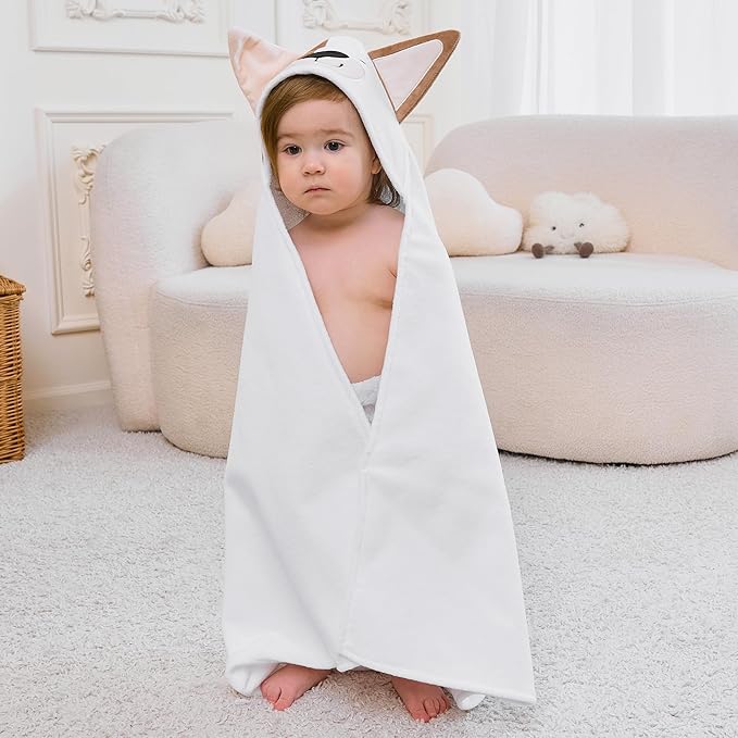Mooreeke 2 Pack Toddler Towels - 100% Cotton Toddler Hooded Towels - Soft Baby Bath Towel with Hood for Newborn - Comfort Towel for Baby Girls and Boys - Animal Shaped (Puppy & Cat)