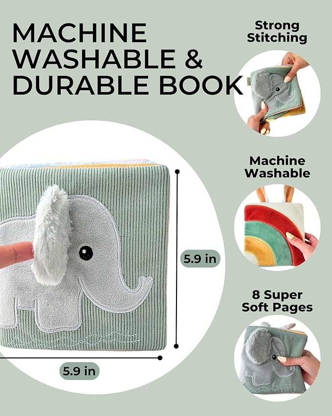 Cute Soft Baby Book with Mirror, Activities, Touch and Feel & Crinkle Pages - Interactive Sensory Cloth Toy for Babies 0-6, 6-12 & 12-18 Months - Adorable Animal Themes for Early Development