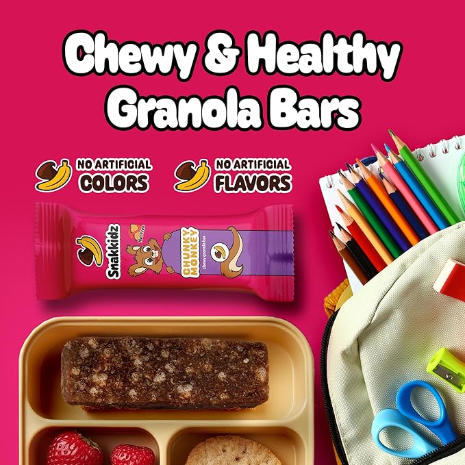 Snakkidz Organic Chewy Granola Bar, Allergen Free, Made with Avocado Oil, Low Sugar (45 Bars, Chunky Monkey)