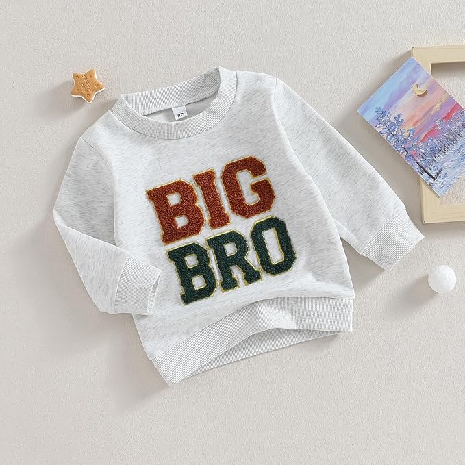 VISGOGO Infant Baby Boy Girls Big Lil Bro Big Lil Sis Matching Set Sweatshirt Romper Embroidery Sweater Toddler Clothes