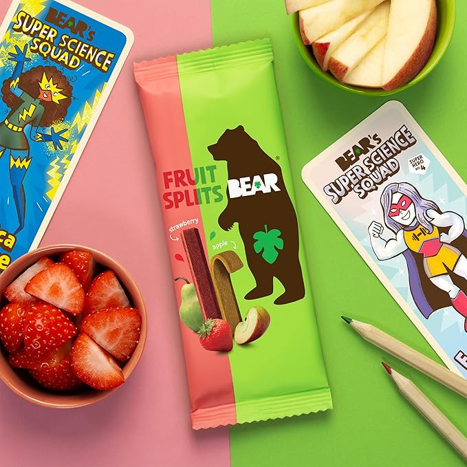 BEAR Real Fruit Snack Splits - Gluten Free, Vegan, and Non-GMO - Apple and Strawberry – Healthy School And Lunch Snacks For Kids And Adults, 0.7 Ounce (Pack of 18)