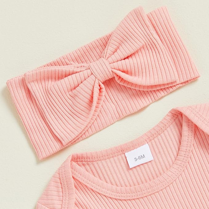Newborn Baby Girls Rompers Knit Round Neck Long Sleeve Infant Fall Jumpsuits with Headband Coming Home Outfit