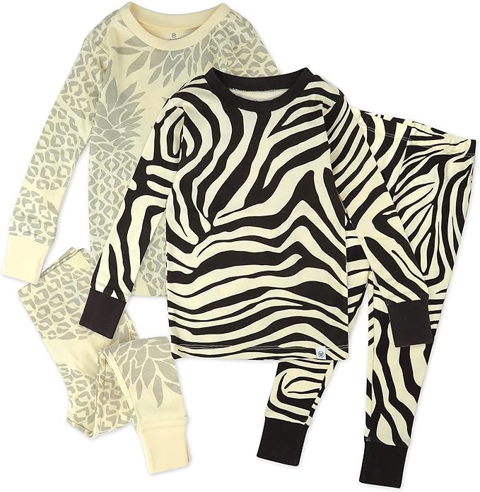 HonestBaby 4 Piece Pajamas Sleepwear Pjs 100% Organic Cotton for Infant Baby and Toddler Boys, Girls, Unisex