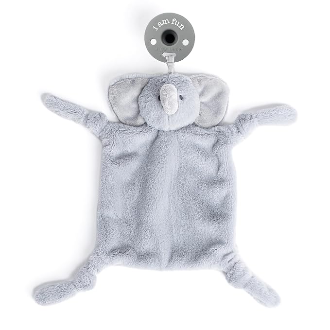 Pacifier Holder with Detachable Pacifier by Bella Tunno, Soft Animal Lovey Snuggle Toy Attaches to Teethers, Baby Gift for Newborn Boys and Girls, Babies 0+ Months, Elephant
