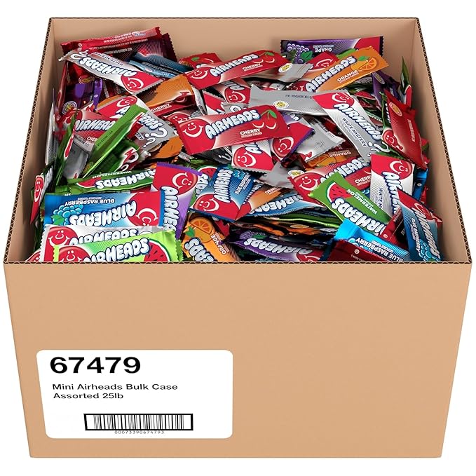 Airheads Mini Bars, Halloween Trick or Treat Candy, Assorted Flavors Variety Pack, Individually Wrapped Bulk Candy for Adults & Kids, Non-Melting, Party, 25 Pound Box