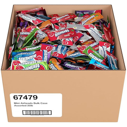 Airheads Mini Bars, Halloween Trick or Treat Candy, Assorted Flavors Variety Pack, Individually Wrapped Bulk Candy for Adults & Kids, Non-Melting, Party, 25 Pound Box