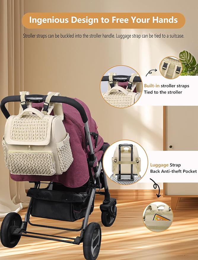 Diaper Bag Backpack, Baby Bag with Changing Pad, Travel Waterproof Diaper Bag Tote, Newborn Essentials Must Haves, Luxury baby shower gifts for boys & Girls, Brown Taupe