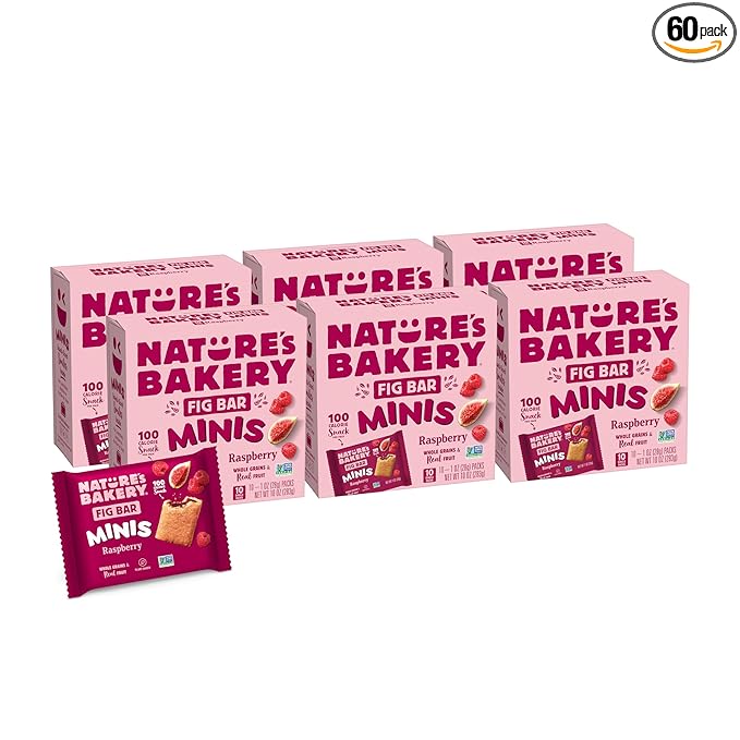 Nature's Bakery Fig Bar Minis, Raspberry, Whole Grain, Vegan Friendly, Kosher, Non-GMO, 10 Ounce (Pack of 6)