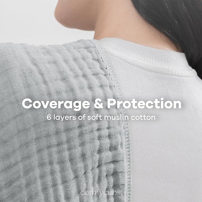 Comfy Cubs Muslin Burp Cloths 20" x 10", Pack of 6 - Large, 6-Layer, Ultra Absorbent 100% Cotton for Baby Drool and Messes - Soft, Safe & Gentle Baby Burp Cloths for Boys & Girls - Heather Blue