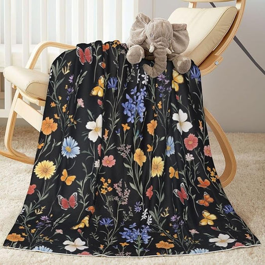 Baby Blanket Vintage Botanical Flower Wildflower for Boy Girl Newborn 30x40 Inch Toddler Infant Nursery Throw Blankets Double Layer Comfy Soft Plush Stroller Crib Quilt