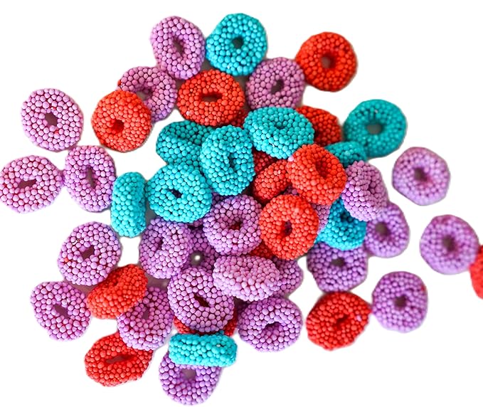Assorted Fruit Flavored Crunchy Candy Coated Gummy Candy Rings - 1 lb of Tropical Punch Grape Cherry Chewy Sweet Treats in Reasealable Bag