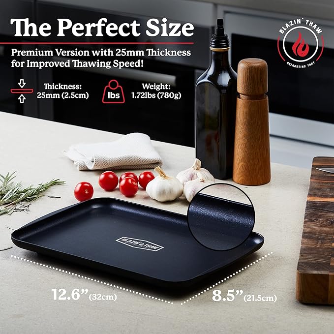 BLAZIN' THAW Defrosting Tray for Frozen Meat | Premium Edition | Aluminium Alloy Plate for Thawing Frozen Food | Natural Thawing Process | No Microwaves, No Cold/Warm Water Required |