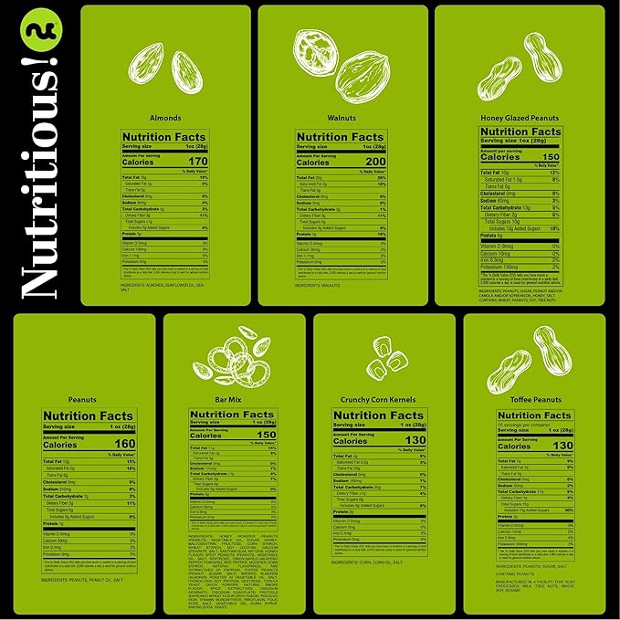 NUT CRAVINGS - Mixed Nuts Gift Basket + Green Ribbon Classic (7 Assortments, 1 LB) Food Arrangement, Healthy Snack Care Package, Food Assortments