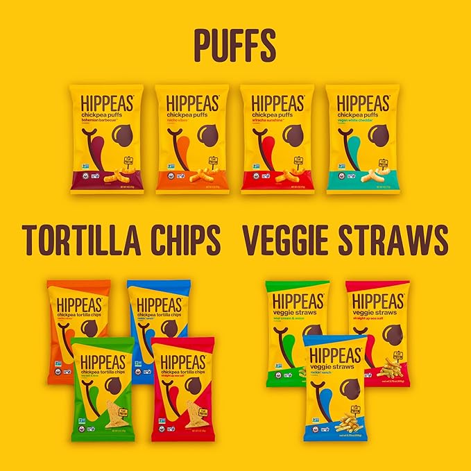 Hippeas Chickpea Puffs, Flavor Blast: Blazin' Hot, 0.75 Ounce (Pack of 18), 3g Protein, 2g Fiber, Vegan, Gluten-Free, Crunchy, Plant Protein Snacks