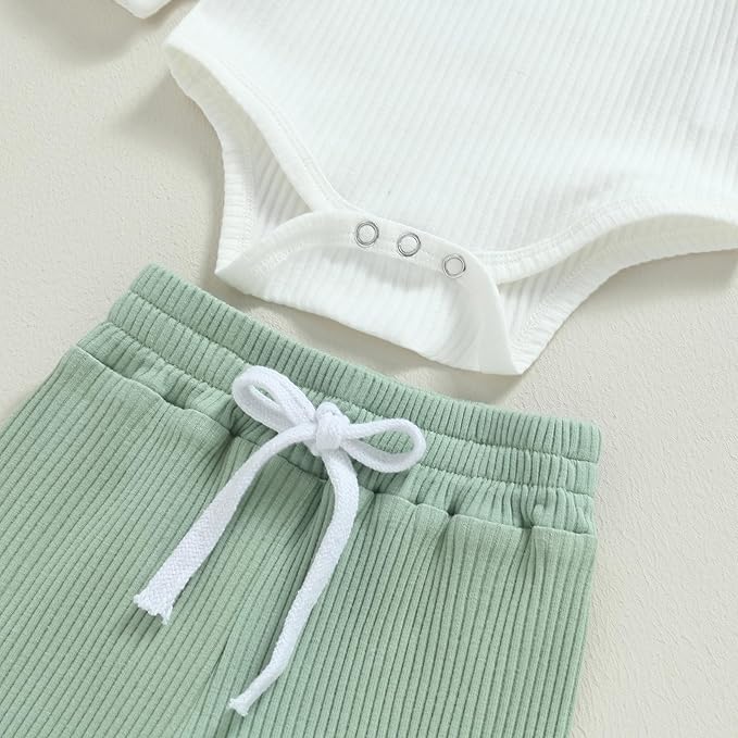 Newborn Baby Boy Girl Clothes Ribbed Knitted Long Sleeve Romper Pants Solid Cotton Infant Fall Winter Outfits 2Pcs