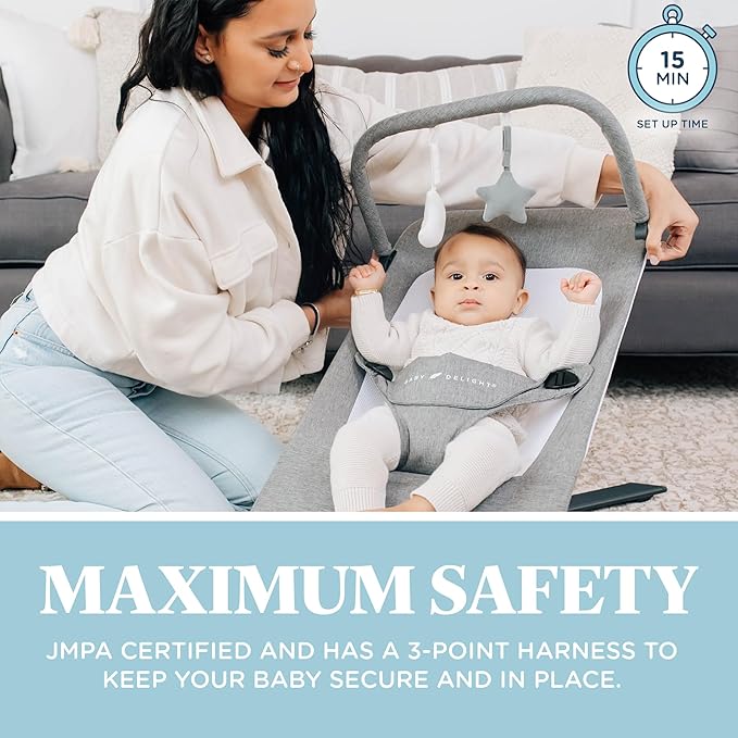 Baby Delight Alpine Deluxe Portable Bouncer | Infant | 0 – 6 months | Charcoal Tweed