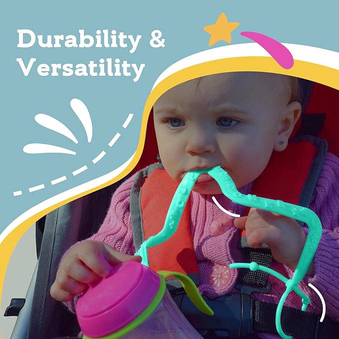 Brilli Baby Cup Catcher Patented Safety Tether Strap, Attach Sippy Cups, Bottles, Pacifiers & More to Stroller, High Chair, Car Seat, Made in USA, Food Grade, Dishwasher Safe (Navy & Lime)