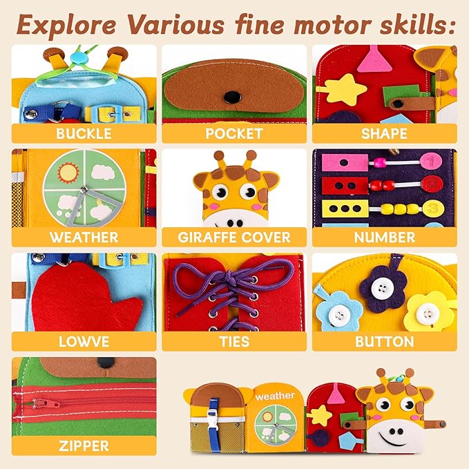 Busy Book for Toddlers 1-3, Montessori Sensory Toys for Kids Age 1-3, Preschool Learning Activities Fine Moto Skills and Early Developmental Education, Ideal for Educational Travel Toys.