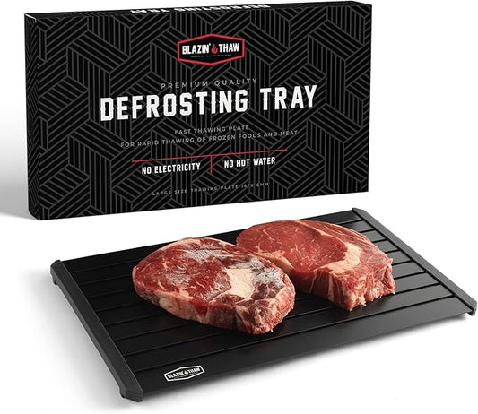 BLAZIN' THAW Defrosting Tray for Frozen Meat | 14” Large-Size | Aluminium Plate for Thawing Frozen Food | Natural Thawing Process | No Microwaves, No Cold/Warm Water Required |
