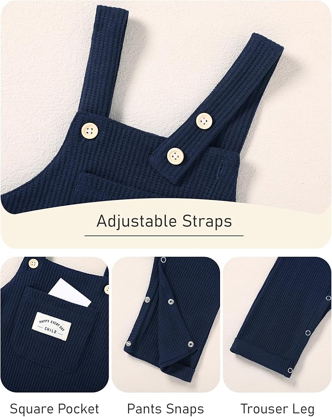 ZOEREA Toddler Baby Boys Clothes Outfit Long Sleeve T-Shirt and Romper Set Cute Jumpsuit Overalls Solid Color 6M-4T