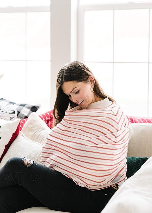 Baby Car Seat Cover Canopy and Nursing Cover Multi-Use Stretchy 5 in 1 Gift Cinnamon by Copper Pearl