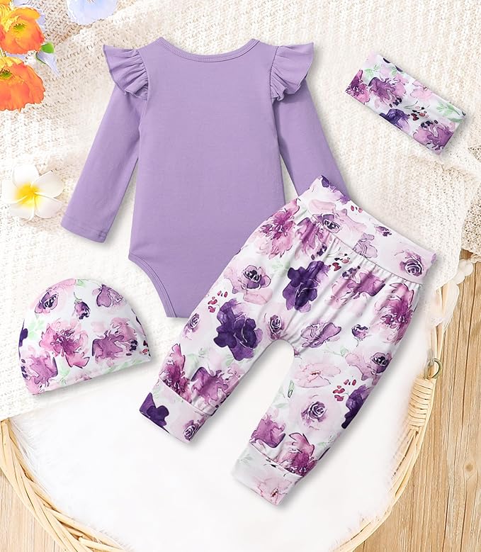 Infant Newborn Baby Girl Clothes Baby Girl Outfits For All Seasons Long Sleeve Snap Romper Pant Sets With Headband