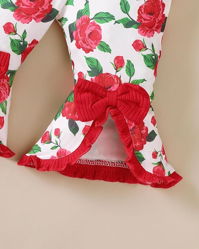 SUNNY PIGGY Newborn Baby Girl Clothes Infant Outfits Romper Floral Fall Outfit Bell Bottoms Pant Sets Hat Headband Flowerpant