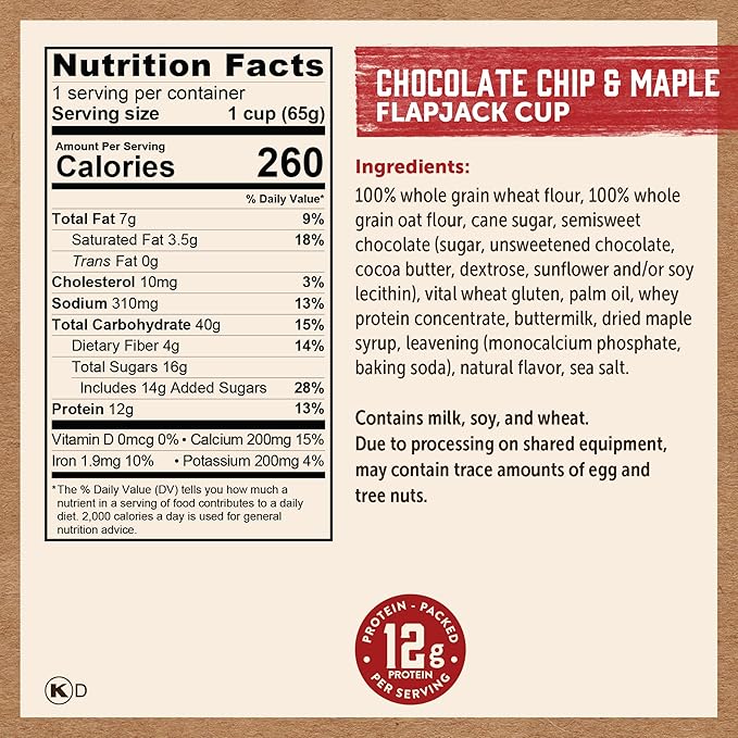 Kodiak Cakes Pancake On The Go, Chocolate Chip & Maple, 2.29 Oz (Pack Of 12)