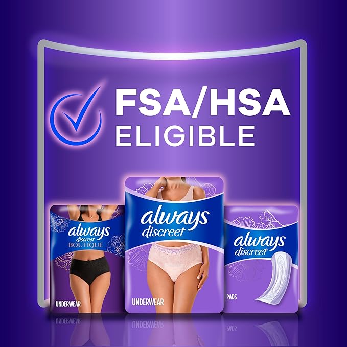 Always Discreet Adult Incontinence Overnight Underwear for Women, Small/Medium, Up to 100% Bladder Leak Protection, 48 Count (3 Packs of 16)