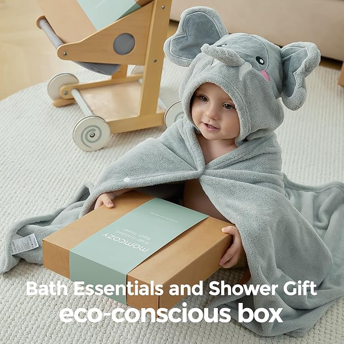 Momcozy Hooded Baby Towels-Visualize Health Label -Soft Premium Coral Fleece Bath Towel -Ultra Absorbent for Baby Cozy and Warm-Bath Essential for Newborn, Infant and Toddler(28 x 55 Inch, L x W)