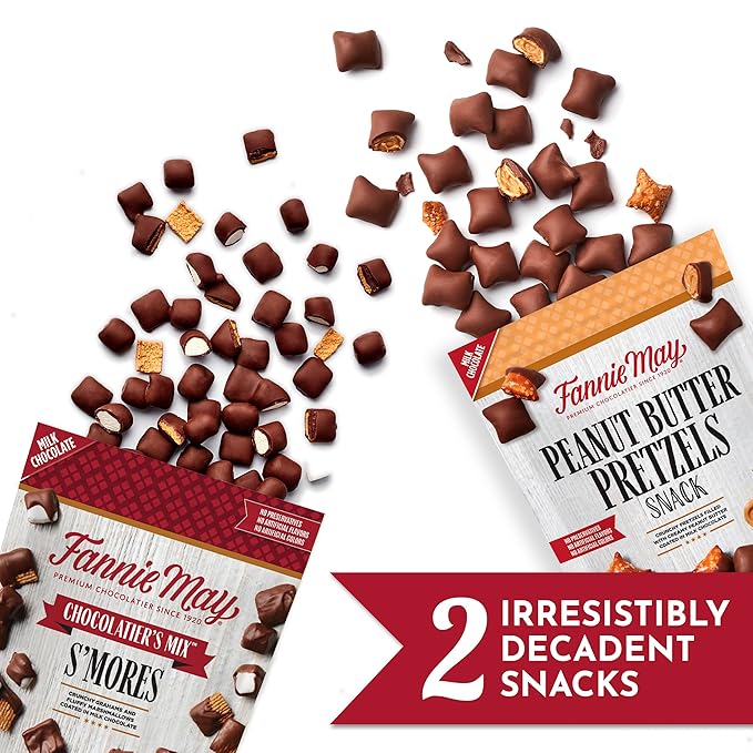 Fannie May, Milk Chocolate Candy, S'mores Snack Mix and Peanut Butter Pretzel Snack, 2 Pack, 18 oz and 22 oz Bags