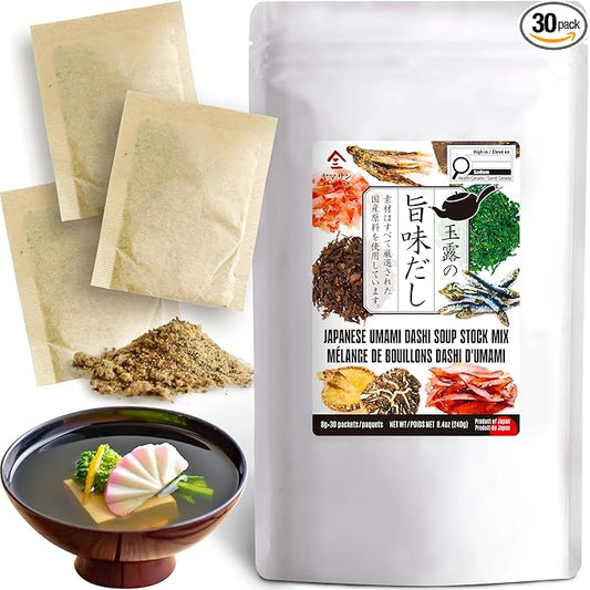 Chaganju Dashi - Umami Powder Soup Stock - Japanese Food, Bonito Flakes, Kelp, Mushroom, 8g×30pacs
