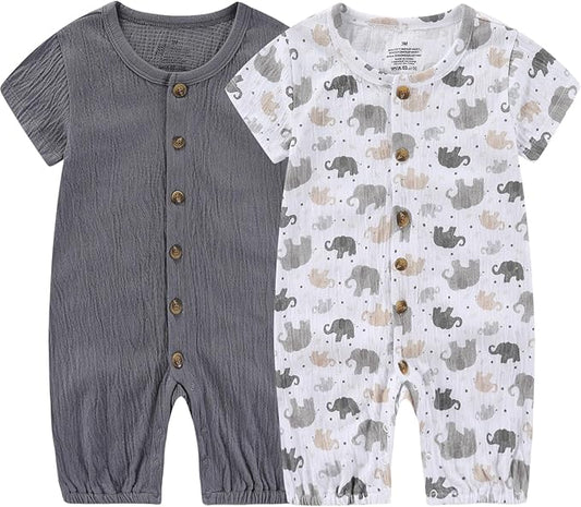 Baby Girl Romper Button Jumpsuit Summer Infant Boy Clothes for 0-24 Months