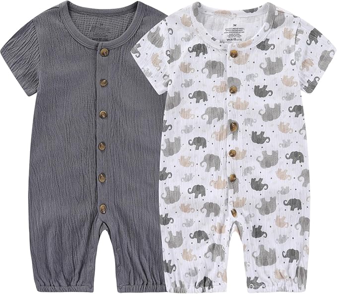 Baby Girl Romper Button Jumpsuit Summer Infant Boy Clothes for 0-24 Months