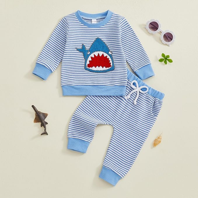 CIYCUIT Toddler Baby Boy Outfits Striped Sweatshirt Pants Clothes Set