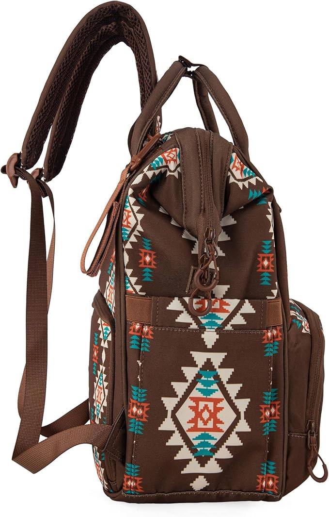 Wrangler Diaper Bag Backpack Aztec Travel Backpack Purses Western Multi-Function Baby Bags for Mom with Waterproof Insulated Pockets