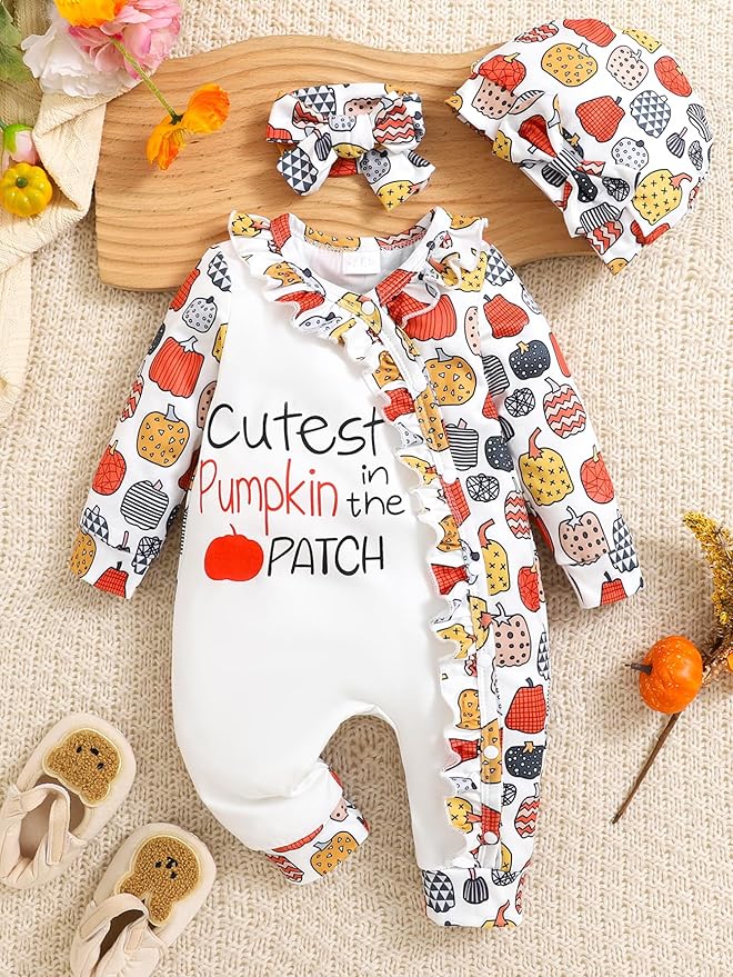 Preemie Newborn Baby Girl Clothes Infant Fall Winter Outfits Letter Floral One-Piece Romper+Jumpsuit