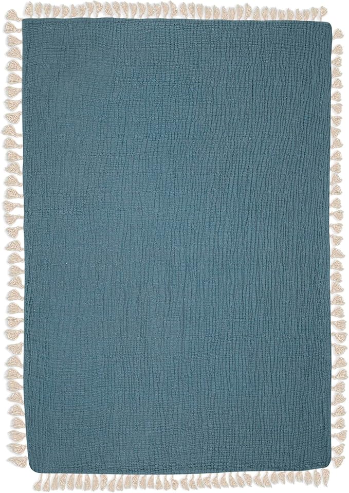 Crane Baby Muslin Swaddle Blanket, Soft Cotton Lightweight Nursery and Stroller Blanket for Baby Boys & Girls, Riverstone, 30" x 40"