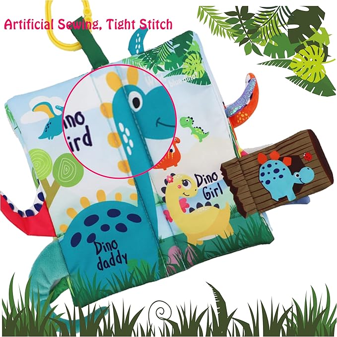 Dinosaur Baby Books 0-6 Months,Crinkle Cloth Books for Babies,Infant Tummy Time Toy Touch and Feel Toys 0-3-6-12-18 Months, Toddlers, Interactive Sensory Toys, Shower Baby Gifts for Boys Girls