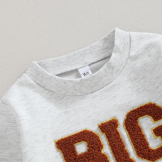 VISGOGO Infant Baby Boy Girls Big Lil Bro Big Lil Sis Matching Set Sweatshirt Romper Embroidery Sweater Toddler Clothes