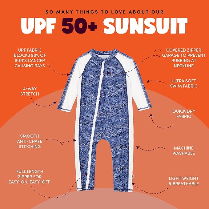 SwimZip Boys' Long-Sleeve UPF 50+ Swimsuit for Baby, Toddler, & Little Boys