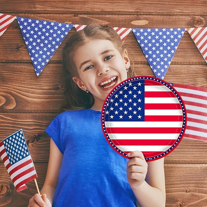 Gatherfun American Flag Patriotic Party Supplies Disposable Napkins and Paper Plates for Veterans Day Election Day 4th of July Independence Day Decorations, Serve 50