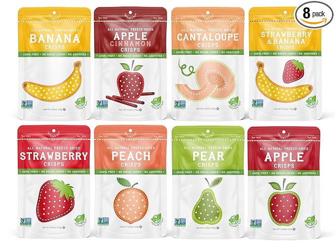Nature’s Turn Freeze-Dried Fruit Crisps –Healthy, Gluten-Free,Crispy & Delicious, Plant-Based Snack, Ideal for Cereal, Smoothies, School Lunches, & On-the-Go, Mega Variety Pack of 8 (0.53 oz Each)